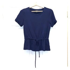 Navy Peplum Tie Sweatshirt